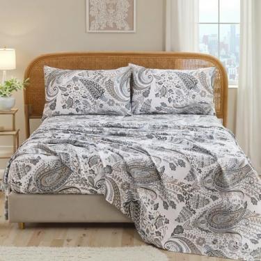 Imagem de Cozaline Jogo de cama Queen 100% algodão – Jogo de cama de 4 peças, tecido percal respirável extra macio, lençol com elástico alto 44,5 cm, lençol de cama com toque fresco