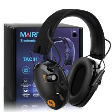 Imagem de MAIRDI Protetor de ouvido eletrônico para tiro, protetores auditivos com 23 dB NRR, redução de ruído e amplificação de som 4x, protetores de ouvido de caça com 2 microfones, fones de ouvido dobráveis