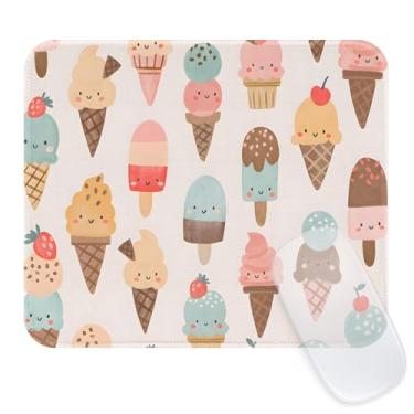 Imagem de Seorsok Tapete de mouse fofo para sorvete, mouse pads texturizados premium para laptop de escritório, tapetes de mouse quadrados laváveis fofos com bordas costuradas estendidas base de borracha