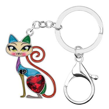 Imagem de BONSNY Corrente de liga esmaltada, porta-chaves de gato para mulheres, bolsa de mão, berloques, chaveiros, presentes, Multi, Charm size approximately 1.73"tall & 1.10" width