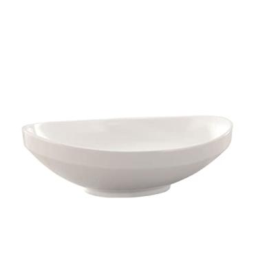 Imagem de ZYHSIJOBAS Tigela de salada de cerâmica branca pura criativa em forma de lingote tigela de salada doméstica lanche de frutas secas tigela de ramen tigela de ramen