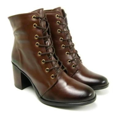 Imagem de Bota Coturno Feminina Couro Cano Médio Zíper Lisa Dia a Dia - De Griff