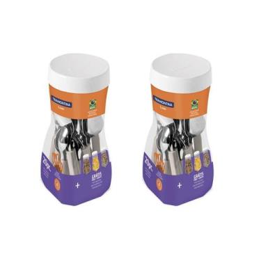 Imagem de Super Kit 2 Faqueiros Aço Inox 20 Peças Tramontina Leme Bege