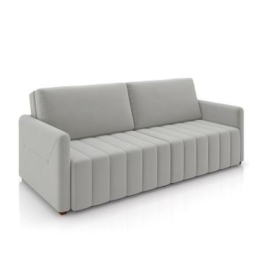 Imagem de Sofá-Cama Decorativo Retrátil Thanos 2 Lugares 220cm Veludo Cinza G45 - Gran Belo