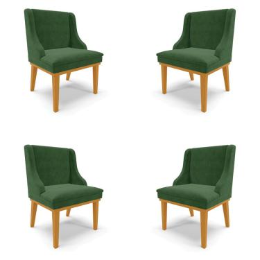 Imagem de Kit 4 Cadeiras Decorativas Sala de Jantar Base Fixa de Madeira Firenze Suede Verde/Castanho G19 - Gran Belo