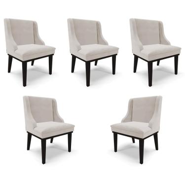 Imagem de Kit 5 Cadeiras Decorativas Sala de Jantar Base Fixa de Madeira Firenze Veludo Cinza/Preto G19 - Gran Belo