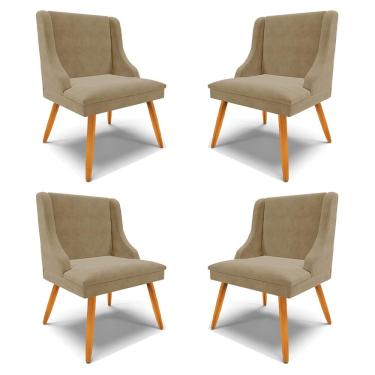 Imagem de Kit 4 Cadeiras Decorativas Sala de Jantar Pés Palito de Madeira Firenze Suede Nude/Natural G19 - Gran Belo