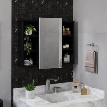 Imagem de Espelheira Armário Organizador para Banheiro com Prateleira e Nicho – Design Moderno com Acabamento Brilhante 51x60x11 cm(Preto)