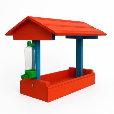 Imagem de Casinha Comedouro para Pássaros Livres Tratador Azul em Madeira Porta Ração Aves e Habitat Natural