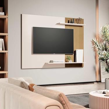 Imagem de Painel para TV Moderno com Nichos e Prateleiras, Design Clean, Suspenso, para TV até 55 Polegadas, Sala de Estar (OFF/RIPADO)