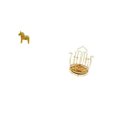 Imagem de Fenteer Escultura de Cavalo Sueco Dalecarlian, Ornamento E Suporte Giratório para Escorredor de Copos, Organizador para Decoração de Casa E Armário para Sala
