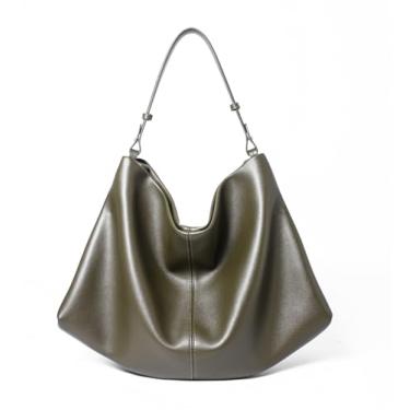 Imagem de Covelin Bolsa de ombro casual minimalista de couro macio Hobo para trabalho diário, Verde militar