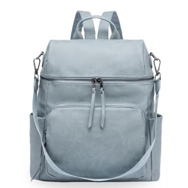 Imagem de Botimmy Mochila de couro para mulheres, mochila de trabalho, grande, conversível, bolsa de ombro, moderna, B Dois tons de azul, Bolsa de couro feminina