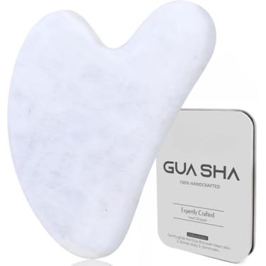 Imagem de Gua Sha Facial Tools Guasha para rosto metal Gua Sha massagem na pele Guasha ferramenta de beleza para olhos corporais massageador cuidados com a pele presentes de dia das mães com caixa (branco)