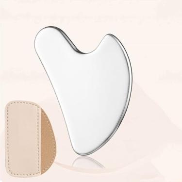 Imagem de Ferramentas faciais Gua Sha de aço inoxidável, ferramenta de massagem manual Guasha para esculpir a linha da mandíbula e reduzir o inchaço, rosto, corpo, recuperação muscular, drenagem linfática com