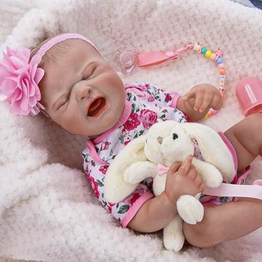Imagem de Bebê Reborn Menina Boneca Realista Silicone Cabelo Pintado Criança Presente(48cm Chorão Menina Rosa)