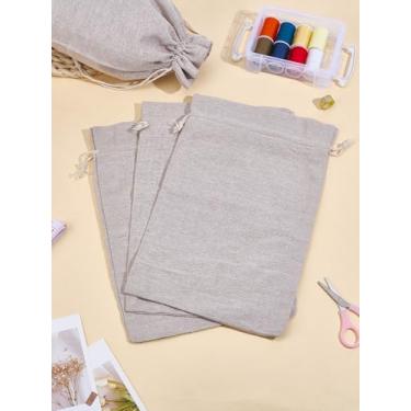 Imagem de 4 bolsas de embalagem de tecido de algodão, sacos de presente de serapilheira reutilizáveis, saquinhos de chá de renda antigos, bolsas retangulares com cordão para festa de casamento de Natal e