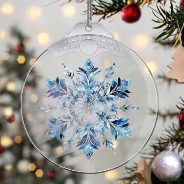 Imagem de Enfeites de Natal de cristal de floco de neve, enfeites de árvore de Natal feitos à mão, decoração de carro e casa - presentes de Natal, decoração de artesanato em acrílico, ideias de troca de