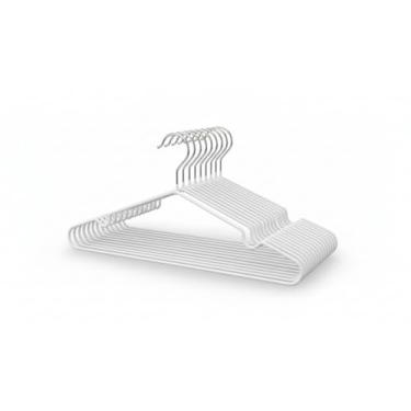 Imagem de Kit 10 Cabides Premium Aço Inoxdável Com Cava Antiderrapante Branco Para Camisas Camisetas Calças Ternos e Acessórios Roupas Em Geral Guarda Roupas 40x20cm