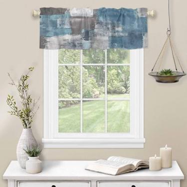 Imagem de Cortina de sanefa azul para janela, textura abstrata, bolso para varão, sanefa, cozinha, tratamento de janela, para quarto, sala de estar, 137 x 45 cm