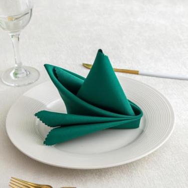 Imagem de Conjunto de 4 guardanapos de pano de 45 cm x 45 cm reutilizáveis com borda macia com bainha para jantar, almoço, casamento, festa, reunião, decoração de mesa de uso diário, verde escuro
