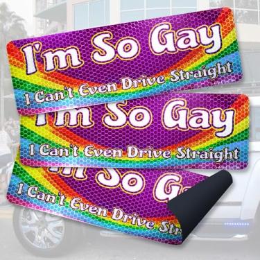 Imagem de I'm So Gay I Can't Even Drive Placas de ímã de carro reto - Adesivo refletivo de para-choque de caminhão e veículo - Decalque magnético LGBT (25,4 cm) - Conjunto de 3