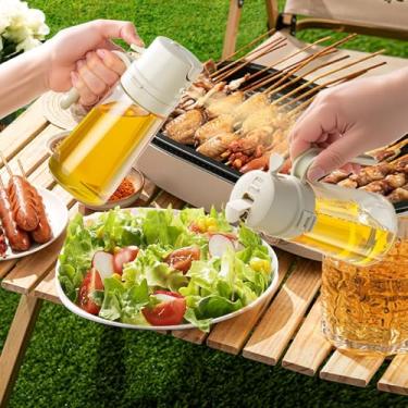 Imagem de Dispensador de azeite de oliva de 470 ml para cozinha, dispensador de óleo 2 em 1, garrafa e pulverizador de óleo para cozinhar, fritadeira a ar e salada, branco