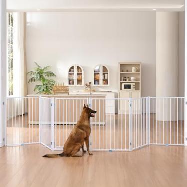 Imagem de No Pawblems Portão livre para cães com porta, cerca dobrável de 91 cm de altura para cães para ambientes internos e externos, portão extra largo de até 156 polegadas para cães para escadas, corredores