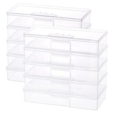 Imagem de BENECREAT 10 caixas de armazenamento de plástico transparente com tampa articulada, recipientes de armazenamento de contas de plástico transparente de 19 x 7,6 x 3,6 cm, caixa de armazenamento vazia