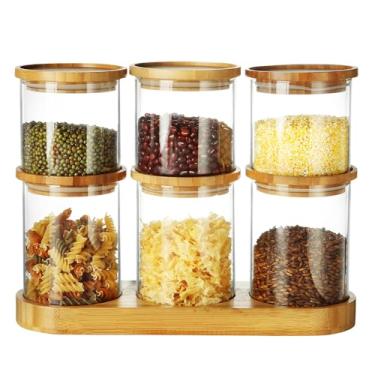 Imagem de Kit 6 Potes De Vidro Borossilicato Life Com Tampa De Bambu Hermética Para Armazenamento De Alimentos Secos, Recipientes Transparentes, Ideal Para Organização Premium De Cozinha E Despensa