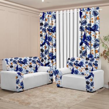 Imagem de Kit Sala Completo Cortina 3M Capa Sofá 2 e 3 lugar Coladinha Mista Dec