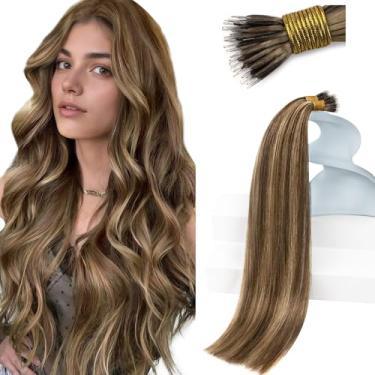 Imagem de Sunny Hair Extensões De Cabelo Nano Humano Castanho Loiro Anel Escuro Com Ponta Caramelo Mechas Reais 50G 16 Polegadas