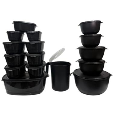 Imagem de Potes Hermeticos para Mantimentos,Kit Jogo de Cozinha C/15 Potes de Plastico Hermetico Resistente Ideal para Armazenar Alimentos+Jarra(Kit 16 Peças - PRETO)
