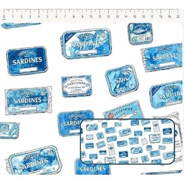 Imagem de Tecido Tricoline Digital Fernando Maluhy Lata de Sardinhas Azuis 50 x 150 cm