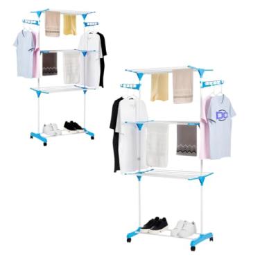 Imagem de Varal de Chão Dobrável com 3 Andares e Cabideiro, Bandejas Multiuso, Branco