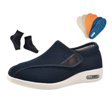 Imagem de Chinelos Diabéticos Homem, Calçado Masculino Ajustável Para Pés Inchados Confortável Para Caminhar Calçado Diabéticos, Chinelos Ortopédicos Ajustáveis ​​de Fácil Fecho, Para Avô Avó(Dark blue,45 EU)
