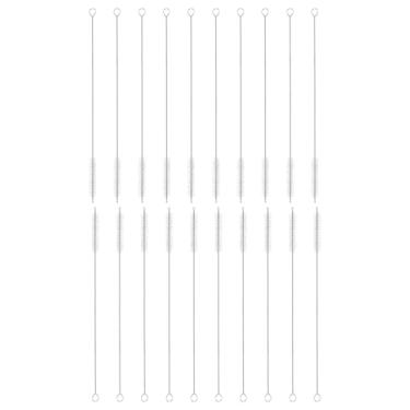 Imagem de HARFINGTON Conjunto de escovas de limpeza de palha, 25 cm de comprimento de aço inoxidável 304 e cerdas de nylon para garrafa de água, tubos de copo de canudo de silicone, branco (10 mm OD, conjunto