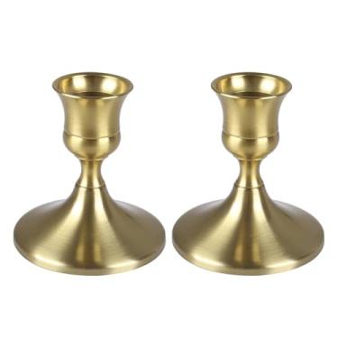 Imagem de Castiçais cônicos, 2 peças de castiçais decorativos de metal vintage para mesa de jantar em casa, festa de casamento de Natal