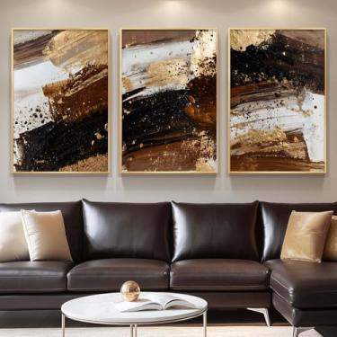 Imagem de BACKYMRJCART Arte de parede em tela abstrata marrom em aquarela moderna para sala de estar quarto preto branco marrons impressões imagens marrom escuro e bege arte de parede abstrata pintura neutra 40