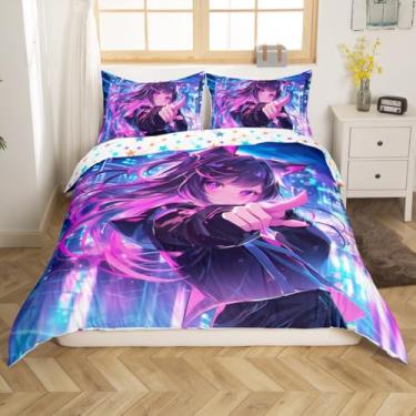 Imagem de Erosebridal Capa de edredom de anime infantil, tamanho solteiro, anime japonês, mangá de desenho animado para decoração de quarto de meninos e adolescentes, conjunto de cama de animação japonesa