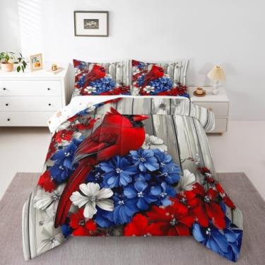 Imagem de Erosebridal Jogo de cama king size Red Cardinals, cardeal, pássaros, animais para crianças, meninas, adolescentes, mulheres, decoração de Natal, edredom floral, tábua de madeira