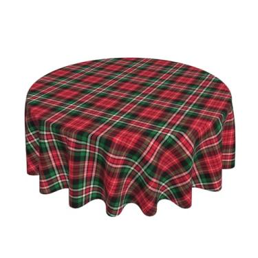 Imagem de OFIRD Toalhas de mesa redondas de Natal 152 cm toalha de mesa redonda decorativa xadrez vermelha e verde de inverno lavável e reutilizável para casa, cozinha, sala de jantar, festa ao ar livre