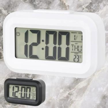 Imagem de Relógio Digital De Mesa Led Com Termometro Sensor de Temperatura Calendário Despertador Luz Noturna Cozinha Academia Alarme Cabeceira Quarto Eletrônico