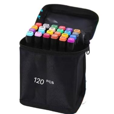 Imagem de KIT DE Caneta Marcadora 80/120 CORES+LIVRO 48 FOLHAS Ponta Dupla Conjunto de canetas colorida marker Artes (120 CORES+URSO AZUL)