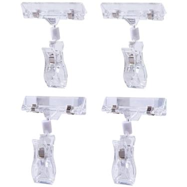 Imagem de 4 peças de clipes transparentes de 10,4 x 7,9 cm de plástico para prateleiras, mini etiquetas de exibição de extremidade dupla, suporte de mercadoria para prateleiras de varejo, cartões, memorando com