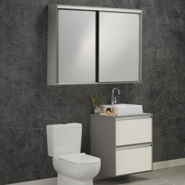 Imagem de Conjunto Gabinete E Espelheira Plena Versati 80 Cm - Verde/Branco