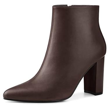 Imagem de Allegra K Bota feminina de bico fino com zíper e salto alto grosso, Café, 38