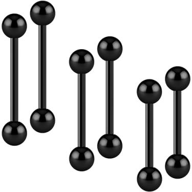 Imagem de Anéis de mamilo de aço cirúrgico 6 peças - anéis de mamilo calibre 14 joias femininas hipoalergênicas - halteres retos sexy de 14 g em 12 mm (1/2), 14 mm (9/16), 16 mm (5/8) conjunto de joias de