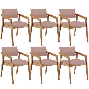 Imagem de Kit 06 Cadeiras Para Sala De Jantar Estar Living Giorgia B04 Linho Rosê