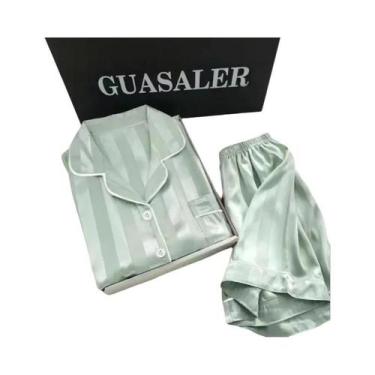 Imagem de Conjunto de Pijamas Feminino de Seda Gelada - Manga Curta e Calças Cur